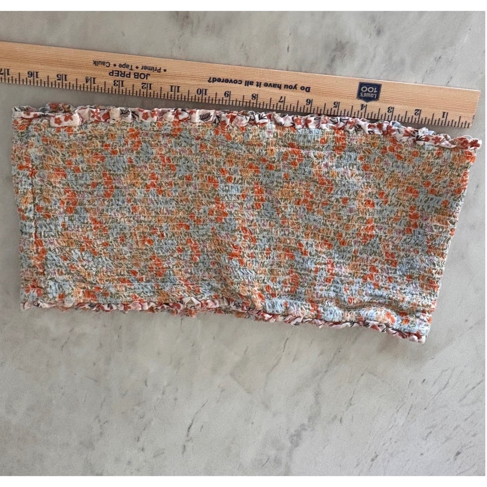 American Eagle Smocked Tube Top XL Floral Strapless Lettuce Edge Cotton Cropped